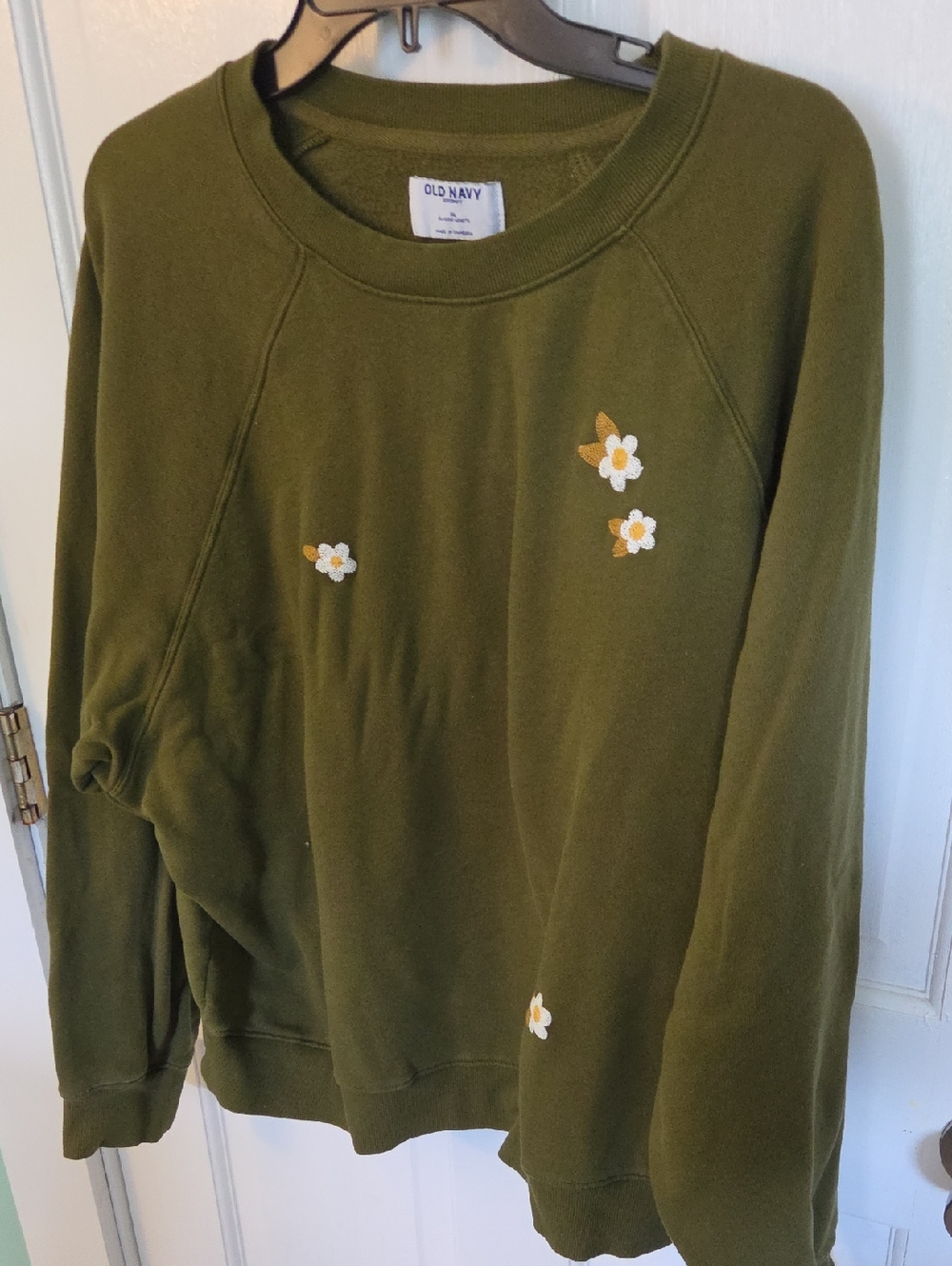 Old Navy Olive Green Pullover Sweatshirt with Daisy Motif